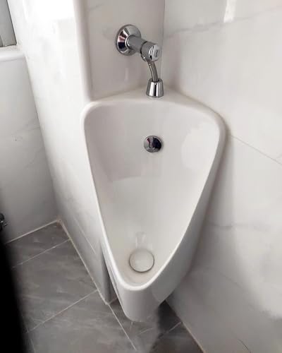 Urinario de Pared para Hombre Masculino de Cerámica Blanca con Válvula, Urinario de Esquina para Baño Montaje en Pared, Urinario con Descarga para Garaje Escuela Baño Público