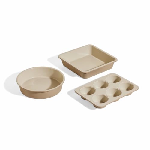 Our Place Wonder Oven Baker’s Kit – 3-Piece Toxin-Free Ceramic Nonstick Bakeware Set (8” Round, 8” Square, 6-Cup Muffin Pan) – Oven-Safe up to 450°F – Steam