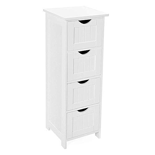 LANTUS - Mueble de baño, mueble de almacenamiento, armario de pie, con 4 cajones, para cuarto de baño, salón, comedor, cocina, estilo moderno, blanco, 30 x 30 x 82 cm