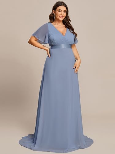 Image of Ever-Pretty Women's Chiffon Formal Evening Dresses for Curvy Women V-Neck Plus Size Floor Length Bridesmaid Dress