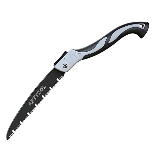 APTTOOL Astsäge 300mm, Klappsäge Handsäge Taschensäge mit Harten Zähnen, Ergonomischem Anti-Rutsch Griff, Zahnrad in Ohm-Form und Sicherem Verriegelungsmechanismus, Schwarz Cover
