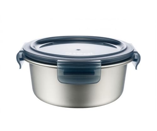Image of Stegl Stainless Steel Food Container 640ml Round - Airtight Food Storage Container with 4-Lock Lid | Leak-Proof Lunch Box & Kitchen Storage Container for Meals & Snacks