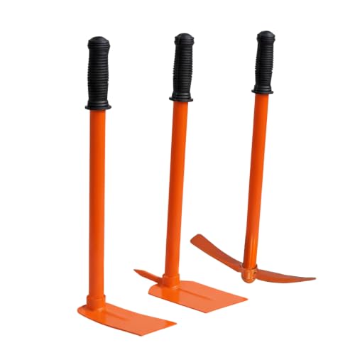 Image of 3 Pcs Gardening Tool Set | Heavy Duty Pickaxe, Hoe & Prong Hoe for Digging, Soil Loosening | Gardening Tools Kit for Home Garden (Orange)
