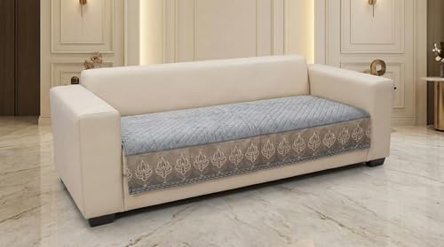 Image of Velvet Quilted Sofa Cover Mat Seat & Back, L Shape 3+3, Main L69in Chaise L69in H32in, Gray Color,Anti Skid Backing, 6in Hanging Strap Design, Washable Soft, Style -Gray-L33