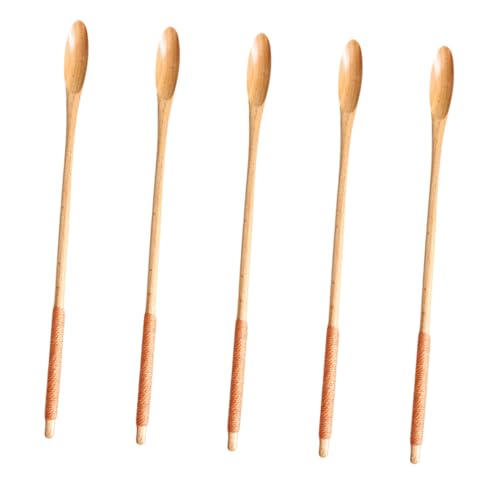 Unomor Wooden Stirring Spoons Honey Mixing Spoons Set of 5 Long Handle Flat Surface for Easy Honey Extraction for Coffee Drink