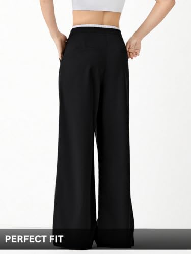 Image of Leriya Fashion Women High Waist Wide Leg Trousers | Summer Stretch Poly Lycra Palazzo Pants | Casual, Office & College Outfits | Flared Korean Style | Available in Sizes 28 to 38