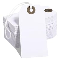 cobee 100 Stück Preisschilder Anhänger, 7 x 3,5cm Hängeetiketten Anhänger Etiketten mit Schnur, Geschenkanhänger Preisetiketten Kraftpapier Anhänger für Kleidung Schmuck Display(Weiß)
