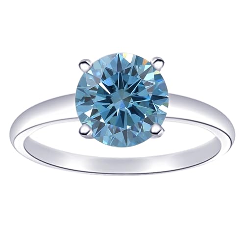 Houston Diamond District 0.5 To 10 Carat Solitaire Round Shape Diamond Engagement Ring (AAA Quality) 14K White Gold Blue Labgrown Diamond 1.25 Carat Size-7.5