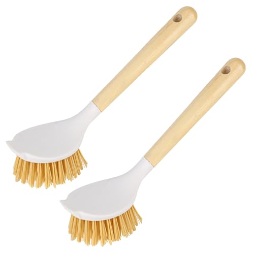 XCRPRT Cepillo de cocina de madera, 2 unidades, cepillo para platos con mango de bambú, cepillo para fregar, cepillo de cocina, cepillo para ollas, fregadero para limpieza