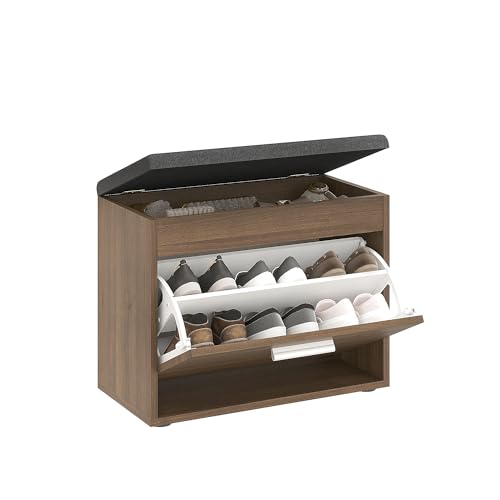 Komto Banc Chaussures Entrée avec Assise Noyer – Banc de Rangement avec Abattant, Meuble a Chaussures avec Coussin, pour Entrée, Couloir ou Chambre | Sofia...