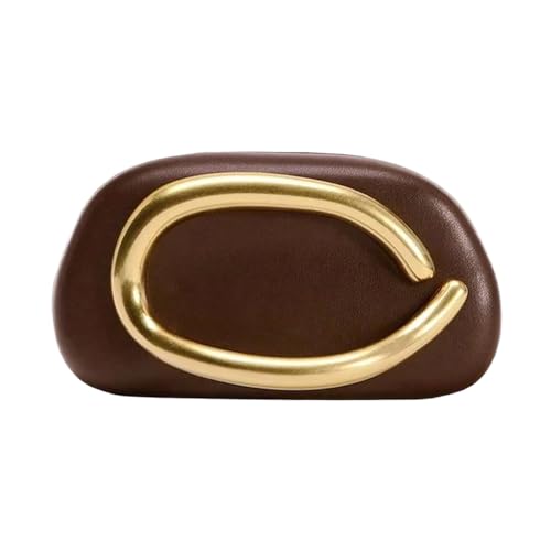Image of Women PU Leather Metal Handle Handbag Trendy Commuting Compact Stone Purse Hand-held Causal Shoulder Clutch Bag