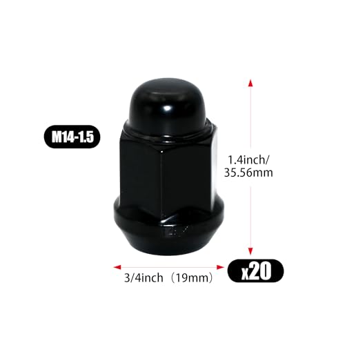 Image of 20PCS 1.4 inch Black 14x1.5 Closed End Bulge Acorn Lug Nuts - Cone Seat - 19mm Hex Wheel Lug Nut Compatible with Accord Civic Element HR-V Escape Sierra