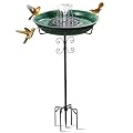 Ribgwo Metal Bird Bath with Solar Fountain for Hummingbirds,Stable Stylish Design with 5-Prong Base Metal Stake Bird Bath for Outside Lawn Patio Yard Garden
