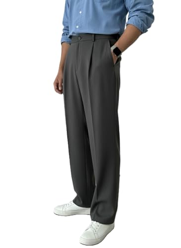 Image of INDICLUB Men's Pleated Dress Trousers, High Waist, Straight Leg, Business Casual Pants