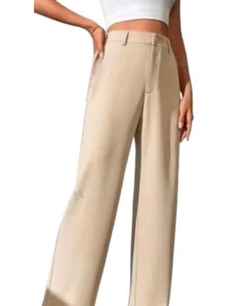 Image of Classic Women Elegant Cotton Blend Trousers for Office Casual Travel and Daily Comfort Beige S