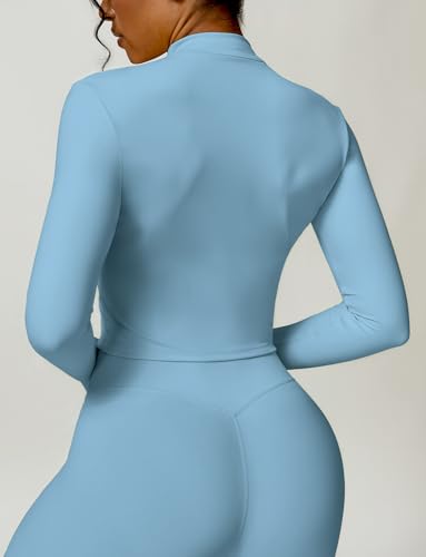 FEOYA Women's Slim Fit Full Zip Running Jacket Stand Collar Sports Tops Skinny Workout Gym Yoga Coat Stretch Activewear Fitness Crop Top S-XL - Image 3