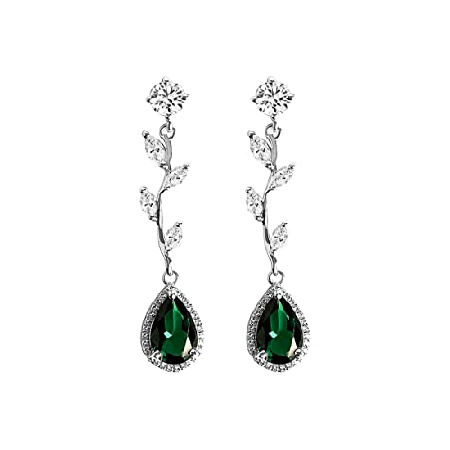 Image of Clara 925 Sterling Silver Leafy Green Necklace Jewellery Set With Earrings | Rhodium Plated, Swiss Zirconia stone | Gift for Women and Girls