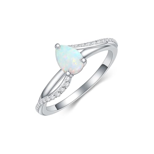 1 Carat Opal Ring for Women 925 Sterling Silver Pear Shape Opal Engagement Ring with Moissanite Promise Ring Jewelry Gifts for Her