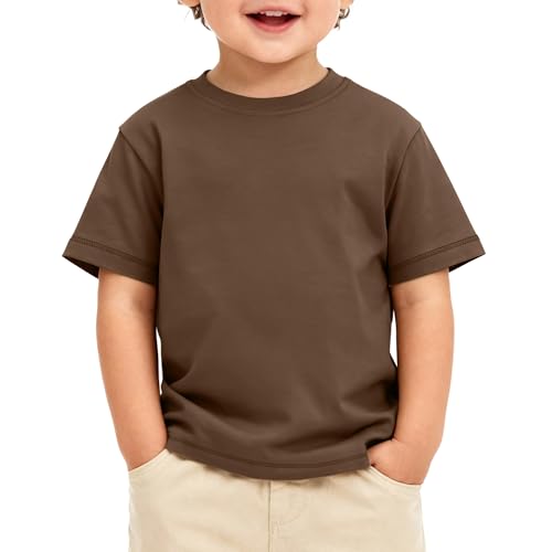 Oakgarden Baby Boys Toddler Short Sleeve T-Shirts Crewneck Loose Tops Casual Basic Tees Infant Cute Summer Shirts 18M-5Y(3T Brown)
