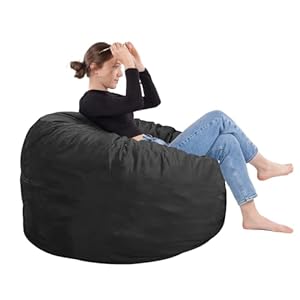 Bean Bag Chair 3Ft, Memory Foam Filled, Removable Velvet Cover, Bean Bag Chairs for Adults and Teens, Round Sofa Chair for Living Room, Bedroom and Gaming Room, Black