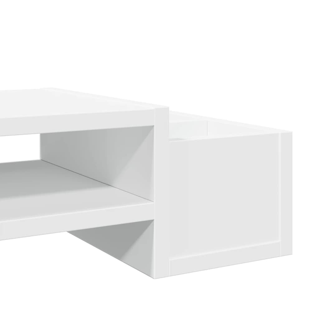 Supporto per monitor con vano portaoggetti, bianco, 100 x 27 x 15 cm, in legno, da scrivania, ergonomico, per ufficio, casa, con 4 scomparti e portata 30 kg