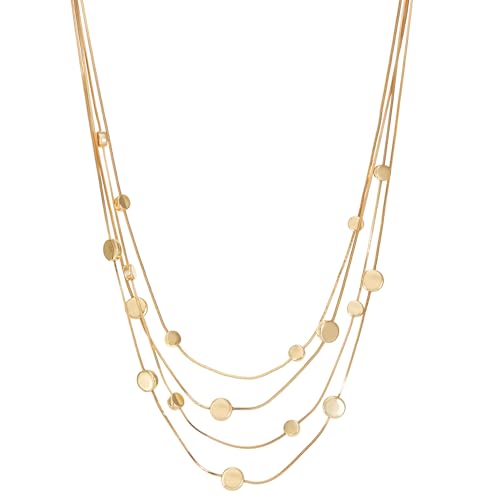 Napier 16'' Gold Multi-row Snake Chain Necklace with Flat Station Bead Design