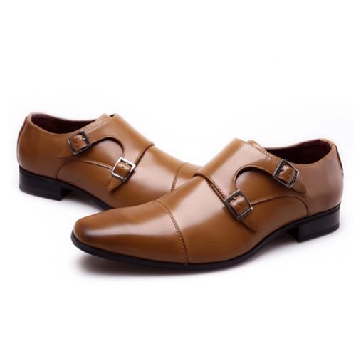Men's Dress Oxford Shoes Classic Monk Strap Leather Business Wedding Shoes for Office Plus Size Formal Footwear(11) Brown3