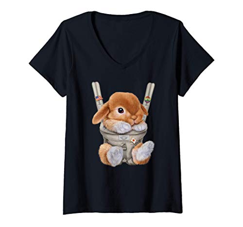 Femme Lapin nain marron en porte-bébé T-Shirt avec Col en V Cover