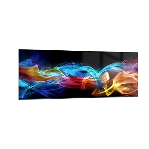 Moderne Impression sur Verre Résumé air coloré figure Image Tableau en Verre Decoration Murale 140x50cm Deco Cadre Salon Chambre Panoramique Grand XXL Tableaux...