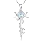 URONE Hecate Necklace 925 Sterling Silver Wheel of Hecate Triple Moon Goddess Pendant Necklace Wiccan Pagan Jewelry Gifts for Women