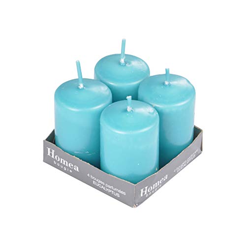 Homéa, Set de 4 Velas Pilar Ø4 x 6 cm Esencial Perfume Eucalipto