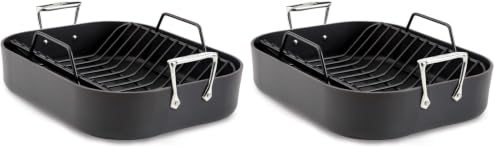 Image of All-Clad HA1 Hard Anodized Nonstick Roaster and Nonstick Rack 13x16 Inch Oven Broiler Safe 500F Roaster Pan, Pots and Pans, Cookware Black (Pack of 2)