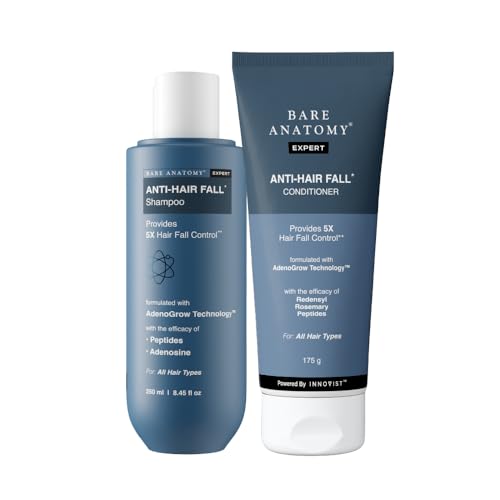 Bare Anatomy Anti-Hair Fall Shampoo (250ml) & Anti-Hair Fall Conditioner Combo (175ml) | Provides 5X Hair Fall Control | Adenosine, Redensyl, Rosemary