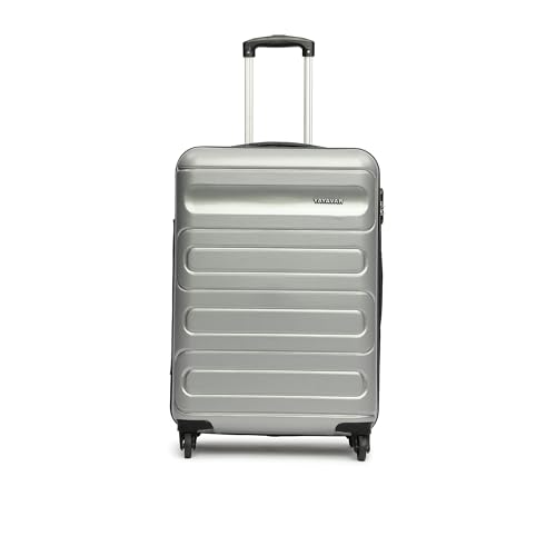 Image of Yayavar Tokyo Textured ABS Hard-Sided Suitcase Bag - 84L| Dual Color Trolley with 4 Spinner Wheels, Number Lock, Water Resistant | Luggage Bag for Travel (Silver & Black, 66cm, Medium)