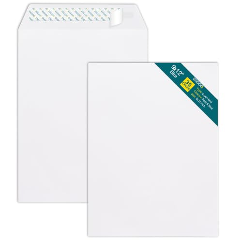 9x12 Envelopes Self Seal - 35 Pack - Open End White Mailing Envelopes for Catalogs, Presentations, Oversized Documents - Self Sealing Envelopes with Peel and Seal Closure - 28lb Heavyweight Paper