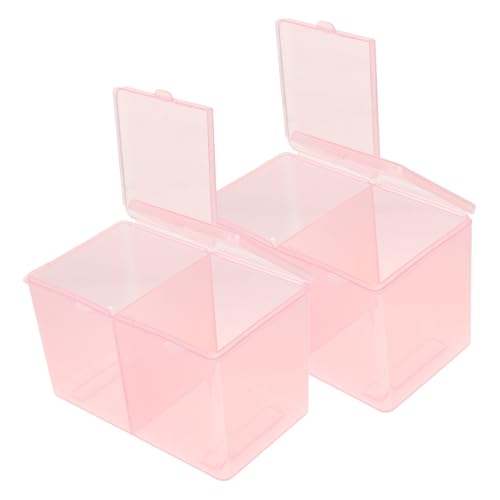 WOONEKY 2個化粧品収納ボックス ピンク コッと綿棒用 蓋付き 卓上整理ケース 防塵 防水設計 透明デザイン おしゃれな収納箱 メイク直しにも
