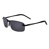Ronsou Men UV400 Rimless Aluminium-Magnesium Polarized Sunglasses For Driving Fishing Golf Outdoor black frame/gray lens