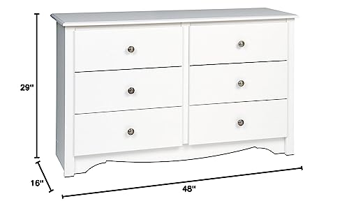 Prepac Monterey 6 Drawer Dresser For Bedroom, 16" D X 48" W X 29" H, White #TOP2