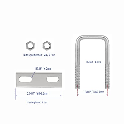 Image of 4 Sets 304 Stainless Steel Square U-Bolts 0.98 inch(25mm) Inner Width, 2.95 inch(75mm) Length Stainless M8 with Nuts, Frame Plate, Accessories for Automobiles Trailer, Boat Trailer Industrial Parts