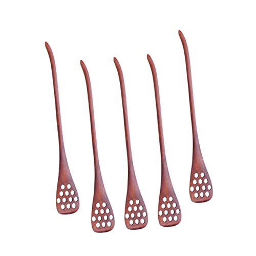 HEALLILY Wooden Honeycomb Spoons 5pc Hollow Honey Mixing Stick Japanese Style for Molasses Syrup Smooth and Healthy