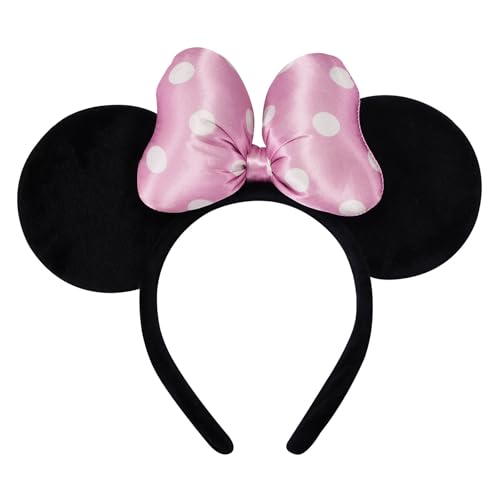 ODOCARE Handmade Mouse Ears Headband for Women and Girls, Polka Dot Bow Mouse Ears Costume Accessories(Light Pink-White Dots)