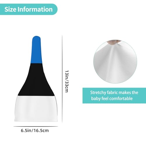 Flag of Estonia Print Newborn Baby Hat, Soft Top Knotted Beanie Cap, Cute Infant Headwear for 0-6 Months Welcome Party Black4