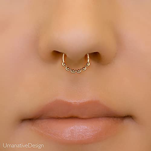 Septum Jewelry, Gold Plated Silver Indian Septum Ring, Unique Dainty Tribal Nose Hoop Piercing Earring, Also Fits Tragus, Cartilage, Helix, Nose Ring, 18G, Handmade Jewelry By Umanative Design #TOP4