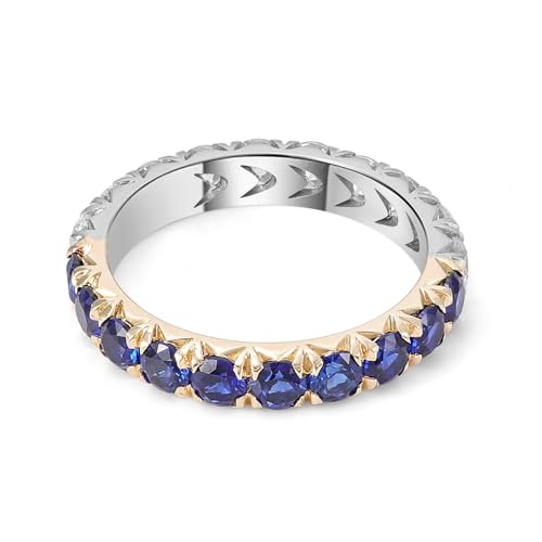 18K Gold Wedding Band Ring Round Shape White Blue Lab Created Sapphire Moissanite Rings for Womens Engagement2