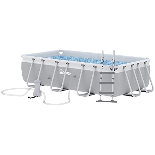 Outsunny Piscina rectangular Fuera del suelo Tubular con escalera, Bomba y filtro, Acero y PVC - 425 x 230 x 101 cm, Gris