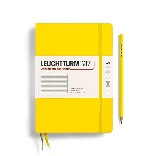 LEUCHTTURM1917 - Notebook Hardcover Medium A5-251 Numbered Pages for Writing and Journaling (Lemon, Ruled)