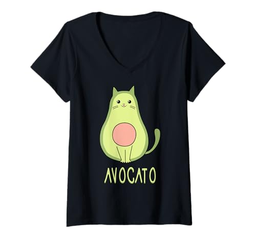 Donna Avocato Cat Cute Cat Face avogato Funny Avocado Maglietta con Collo a V