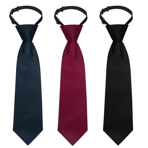 Sucrain 3pcs Boy's Necktie Pre-tied Adjustable Neck Strap Tie for Wedding Graduation School Uniforms (Black+Navy Blue+Red)