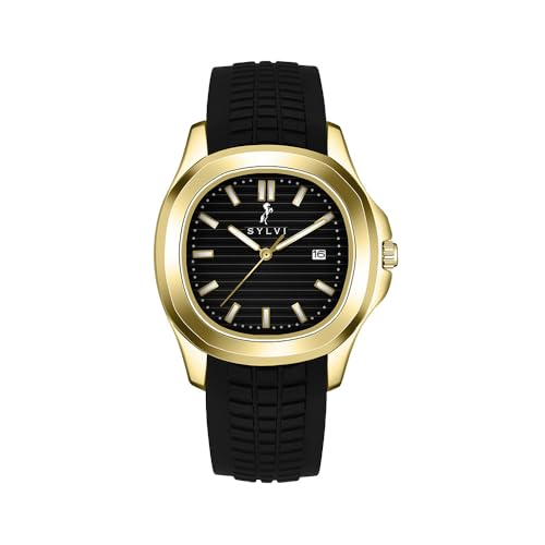 Image of Sylvi Urbanic Men's Analog Watch with Date Display, Silicone Strap, Water Resistant