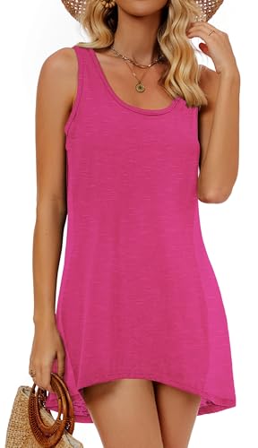 Image of CHICGAL Swimsuit Coverup for Women Summer Sleeveless Beach Dress Tank Bikini Bathing Suit Cover Up (Rose Red,M)